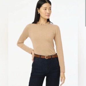 J.Crew Factory Cotton Ruffleneck Sweater in Heather Mushroom Size L